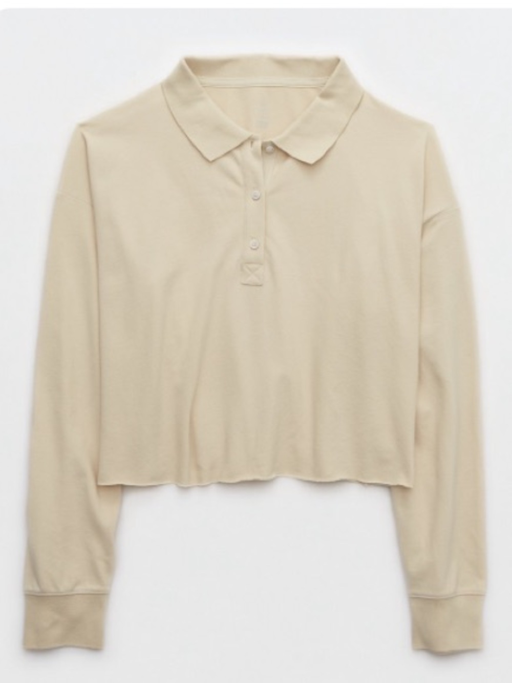 OFFLINE BY AERIE LONG SLEEVE POLO T-SHIRT beige size Medium NWT